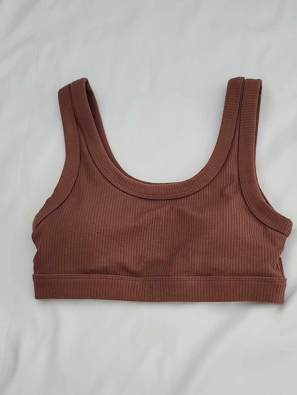 ALO Ribbed Scoop Neck Tank Crop Top - Brown